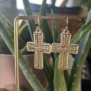 NWT Gold and Silver Cross Earrings ✨